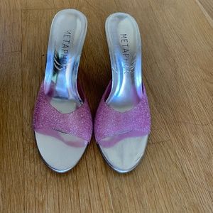 Cute Cinderella Cindy Crystal Shoes Pink Silver with Crystal Heels